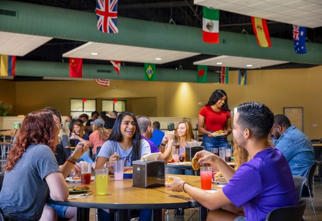 students eating lunch in the cafeteria