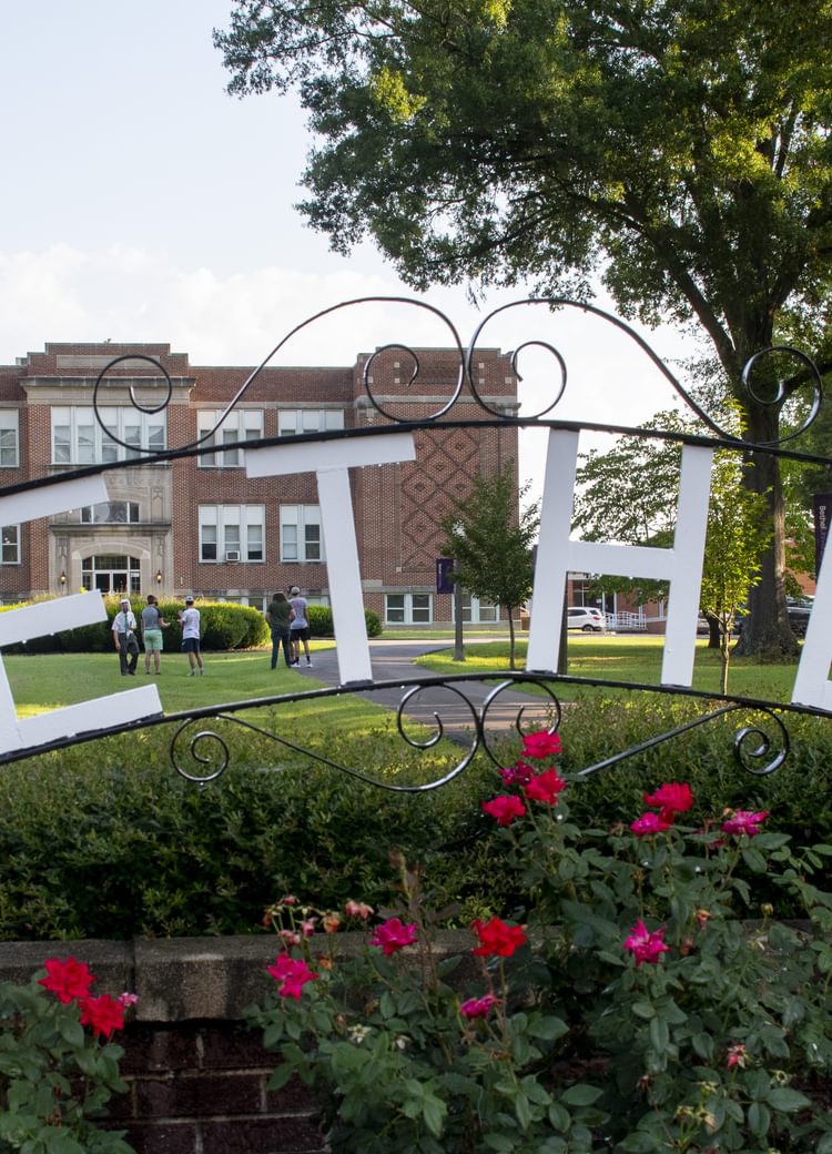 Bethel University Photo Sign and Campbell Hall